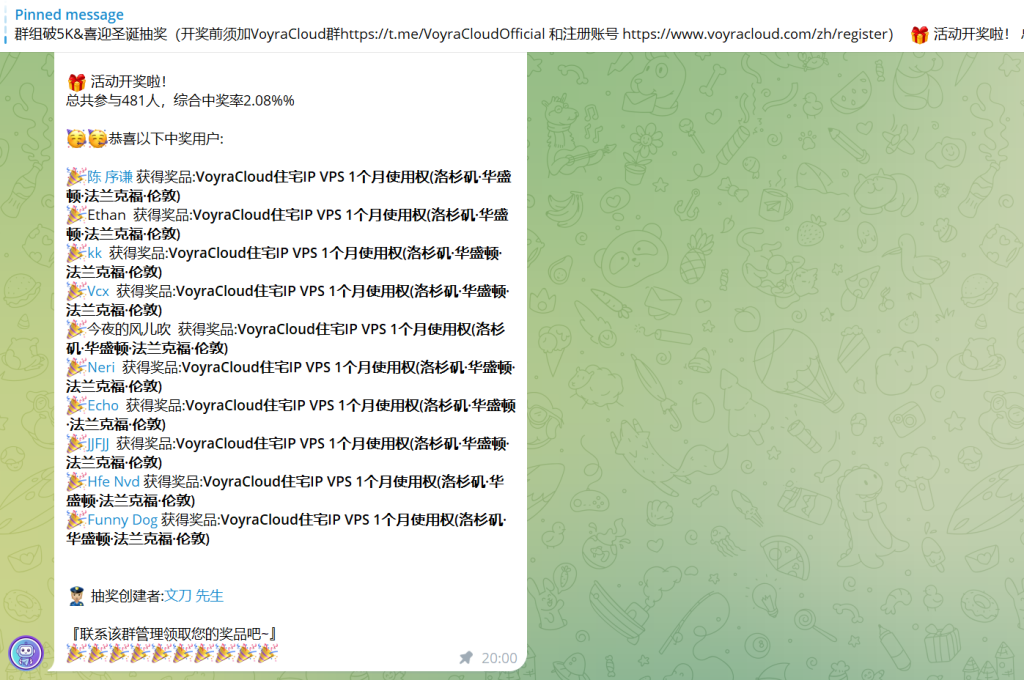 VoyraCloud圣诞抽奖开奖啦，来兑奖！10台免费住宅IP VPS抽奖预告：12月31日开抽，1月5日公布-国外VPS测评