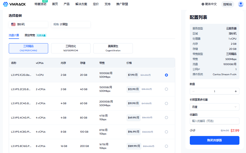 VMRack美国洛杉矶VPS测评:三网直连精品线路、CN2+AS9929+CMI双程优化网络、原生IP高稳定云服务器推荐