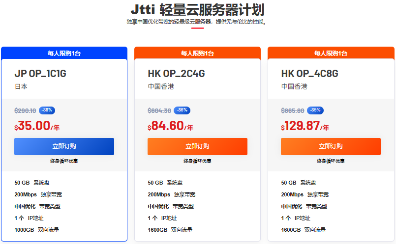 Jtti.cc日本轻量云服务器测评:$35/年丨1000GB月流量@200Mbps优化独享带宽、三网回程均走联通AS4837线路-国外VPS测评